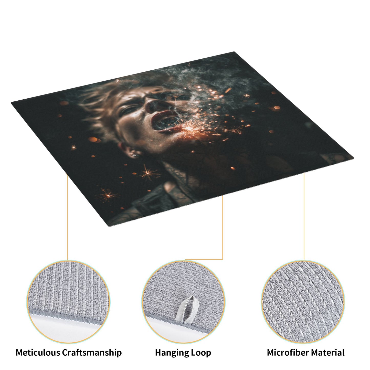 Dark Fire Portrait Kitchen Drying Mat – 16×18in Absorbent & Non-Slip Counter Protector