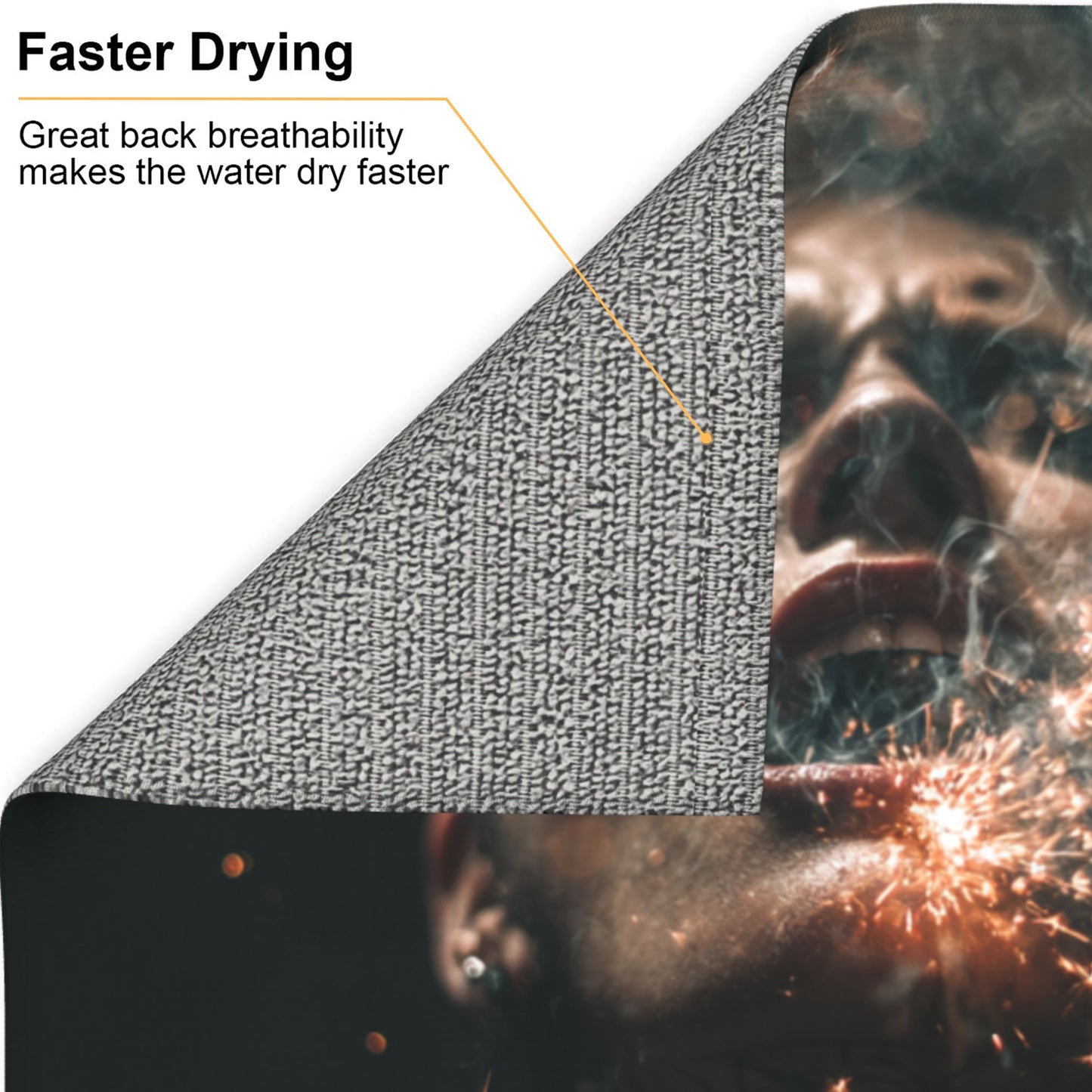 Dark Fire Portrait Kitchen Drying Mat – 16×18in Absorbent & Non-Slip Counter Protector