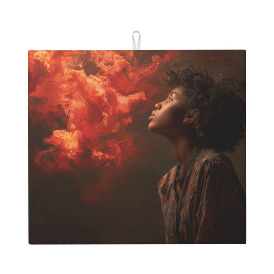 Red Mist Portrait Kitchen Counter Drying Mat – 16×18in Absorbent & Non-Slip Mat