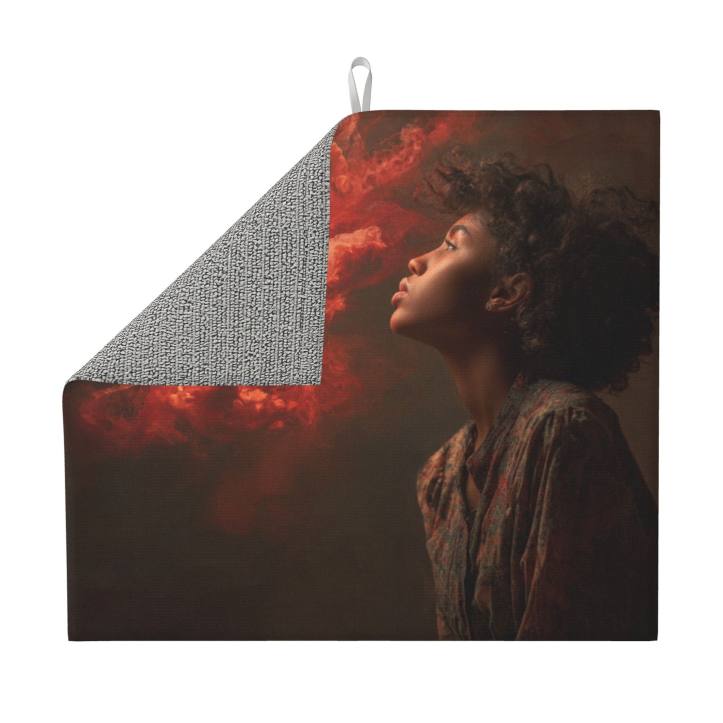 Red Mist Portrait Kitchen Counter Drying Mat – 16×18in Absorbent & Non-Slip Mat