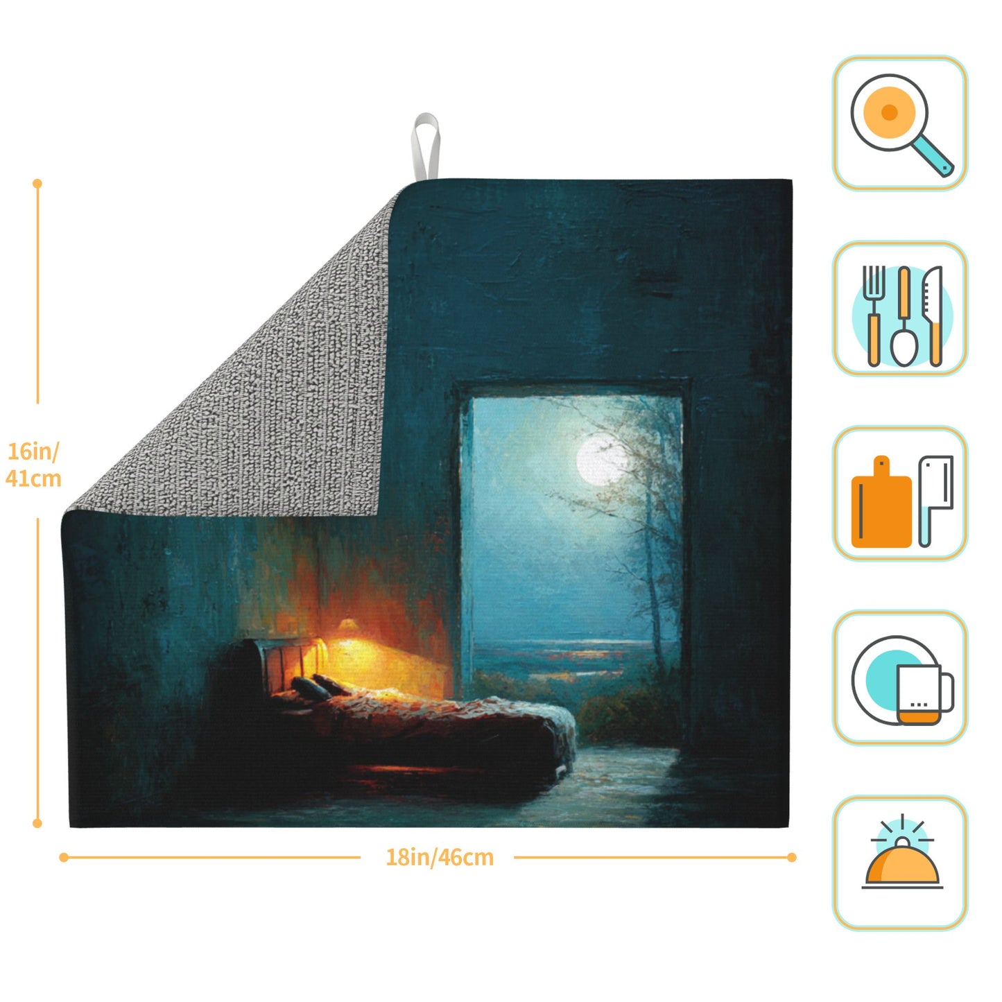 Moonlit Room Art Kitchen Drying Mat – 16×18in Absorbent & Non-Slip Counter Mat