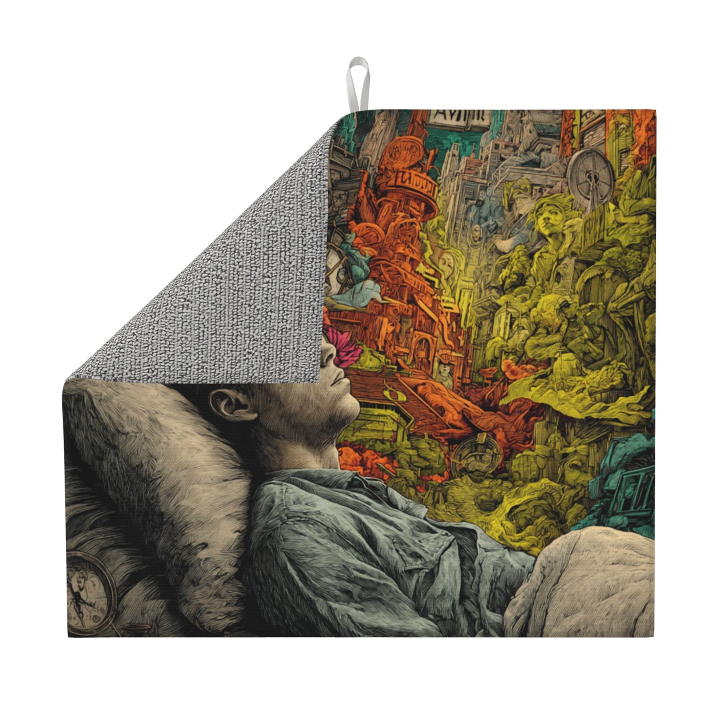 Dream City Illustration Kitchen Drying Mat – 16×18in Absorbent & Non-Slip Artistic Counter Mat
