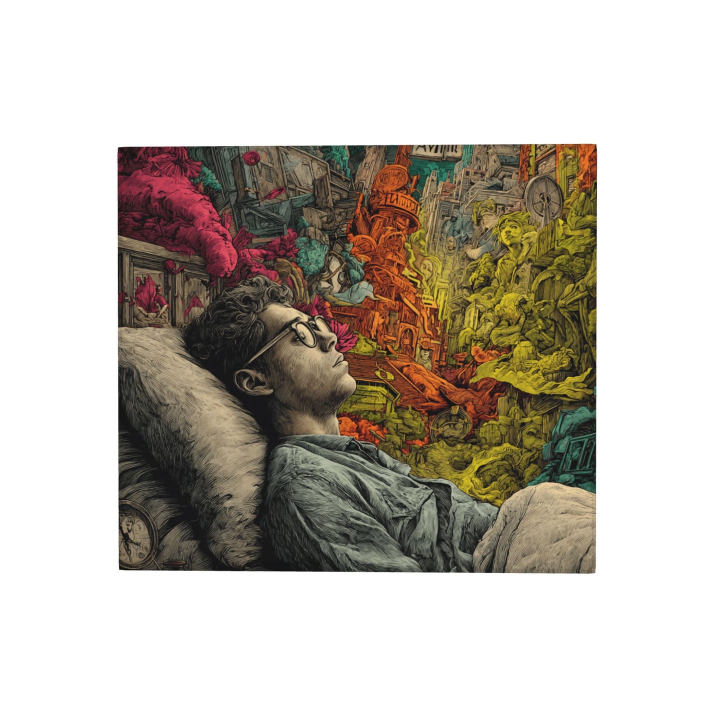 Dream City Illustration Kitchen Drying Mat – 16×18in Absorbent & Non-Slip Artistic Counter Mat