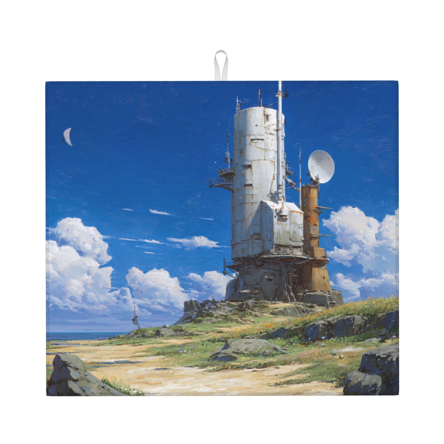 Sky Tower Kitchen Drying Mat – 18x16in Artistic Absorbent Microfiber Dish Mat with Anti-Slip Backing