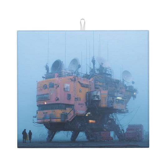 Sci-Fi Base Kitchen Drying Mat – 18x16in Cyberpunk Absorbent Dish Mat with Non-Slip Back and Hanging Loop