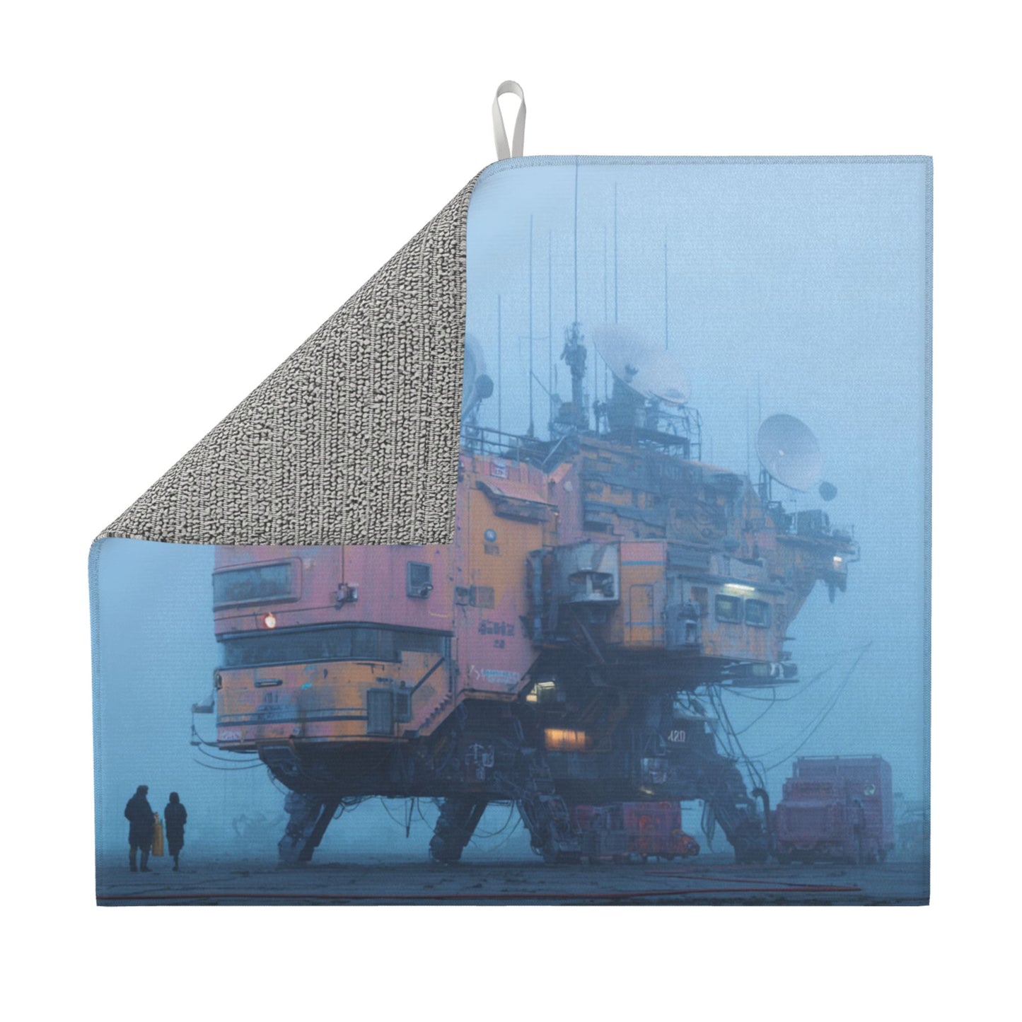 Sci-Fi Base Kitchen Drying Mat – 18x16in Cyberpunk Absorbent Dish Mat with Non-Slip Back and Hanging Loop