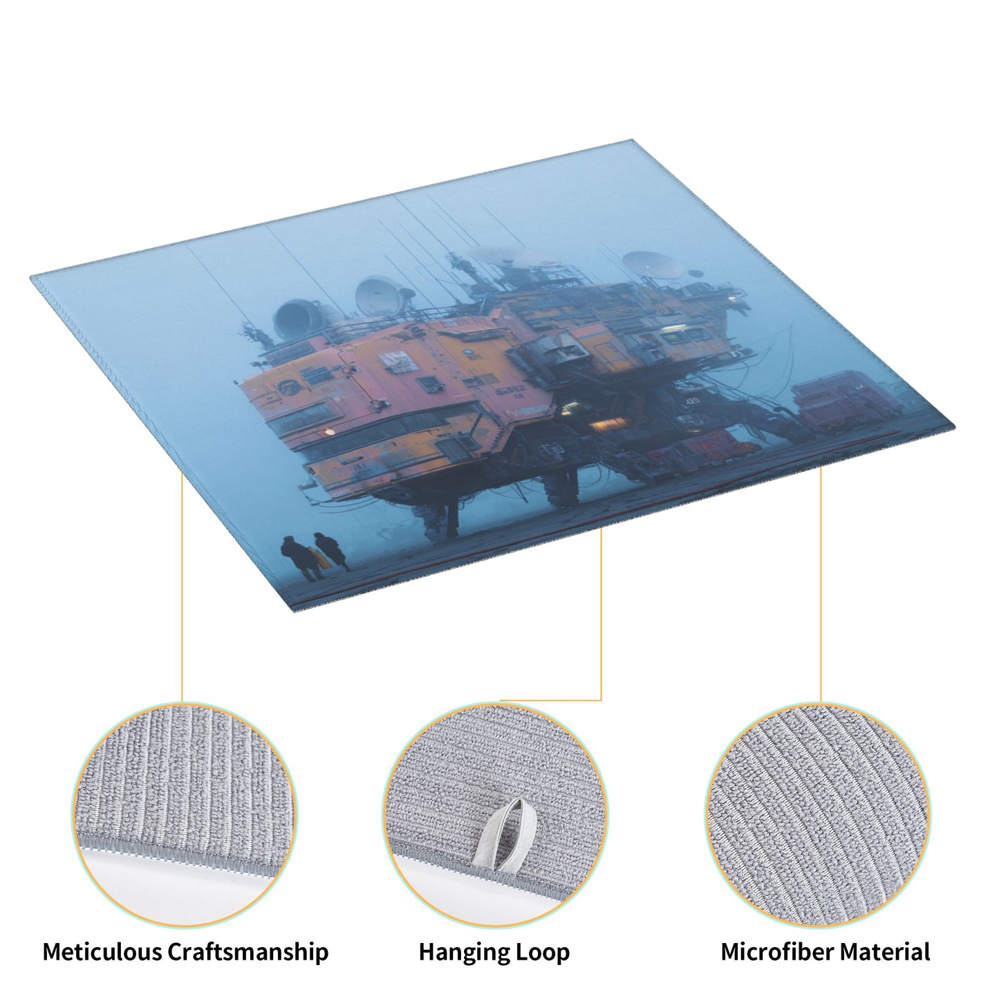 Sci-Fi Base Kitchen Drying Mat – 18x16in Cyberpunk Absorbent Dish Mat with Non-Slip Back and Hanging Loop