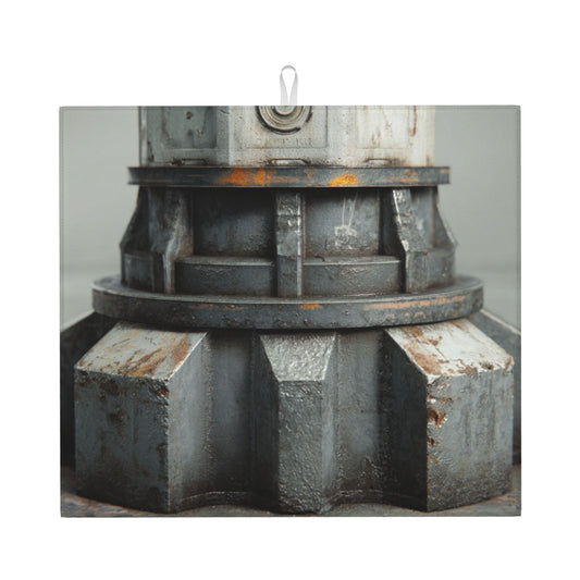 Industrial Gear Print Kitchen Drying Mat – 18x16in Rusty Metal Aesthetic Counter Mat with Anti-Slip Base