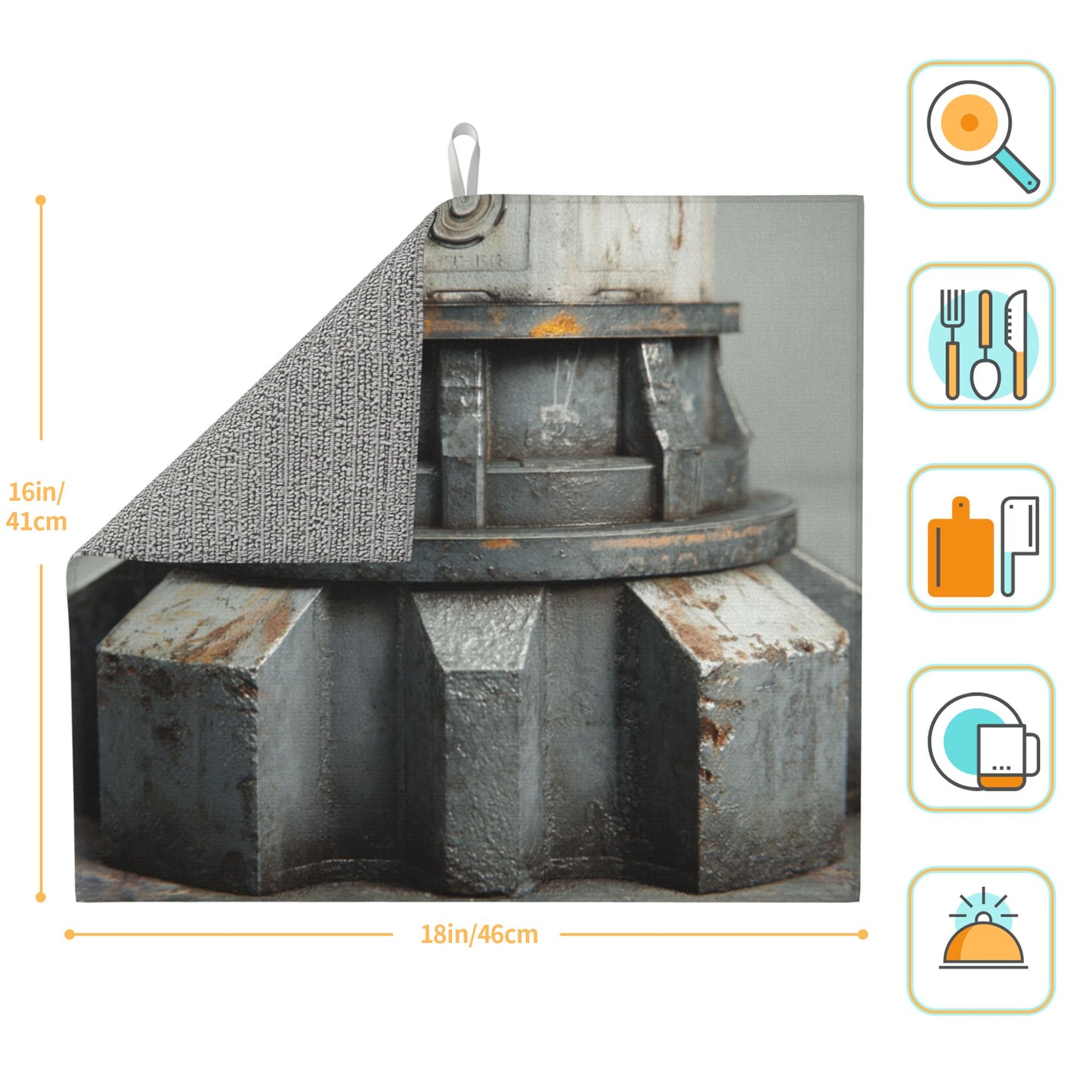 Industrial Gear Print Kitchen Drying Mat – 18x16in Rusty Metal Aesthetic Counter Mat with Anti-Slip Base