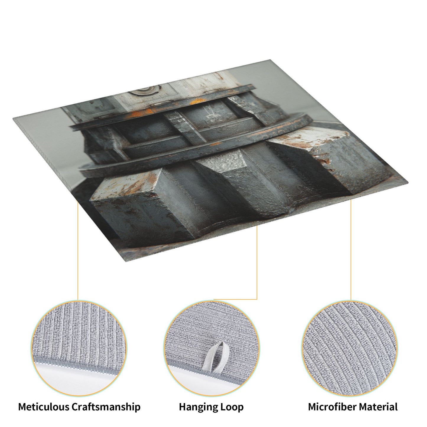 Industrial Gear Print Kitchen Drying Mat – 18x16in Rusty Metal Aesthetic Counter Mat with Anti-Slip Base