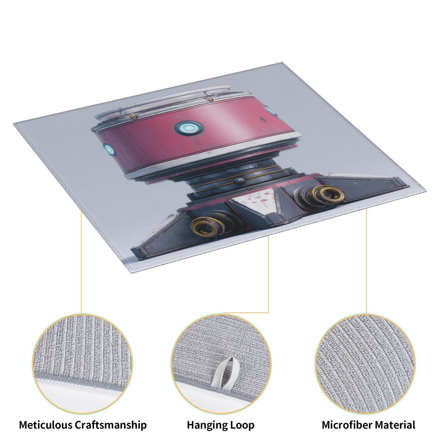 Pink Robot Kitchen Drying Mat – 18x16in Cute Futuristic Absorbent Counter Mat with Non-Slip Base