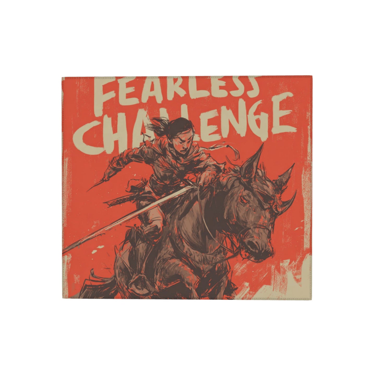 Fearless Warrior Kitchen Drying Mat – 18x16in Bold Red Horseback Art Print Dish Mat with Non-Slip Back