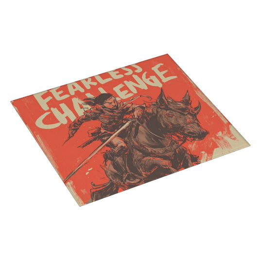 Fearless Warrior Kitchen Drying Mat – 18x16in Bold Red Horseback Art Print Dish Mat with Non-Slip Back