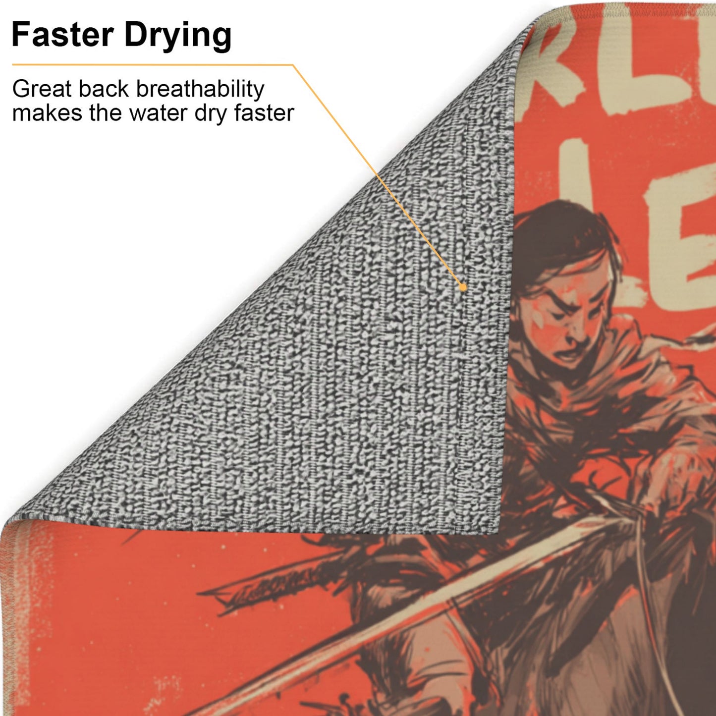 Fearless Warrior Kitchen Drying Mat – 18x16in Bold Red Horseback Art Print Dish Mat with Non-Slip Back