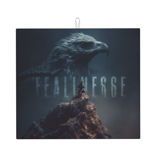 Fearless Eagle Kitchen Drying Mat – 18x16in Non-Slip Absorbent Counter Mat with Brave Mountain Climber Print