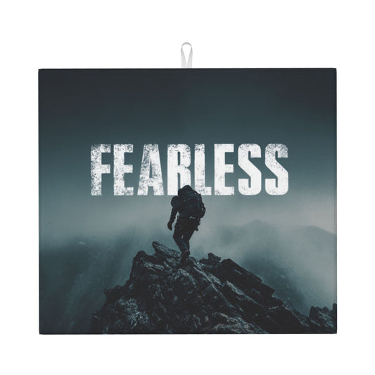 Fearless Climber Kitchen Drying Mat – 18x16in Non-Slip Absorbent Dish Mat with Bold Mountain Hiker Graphic