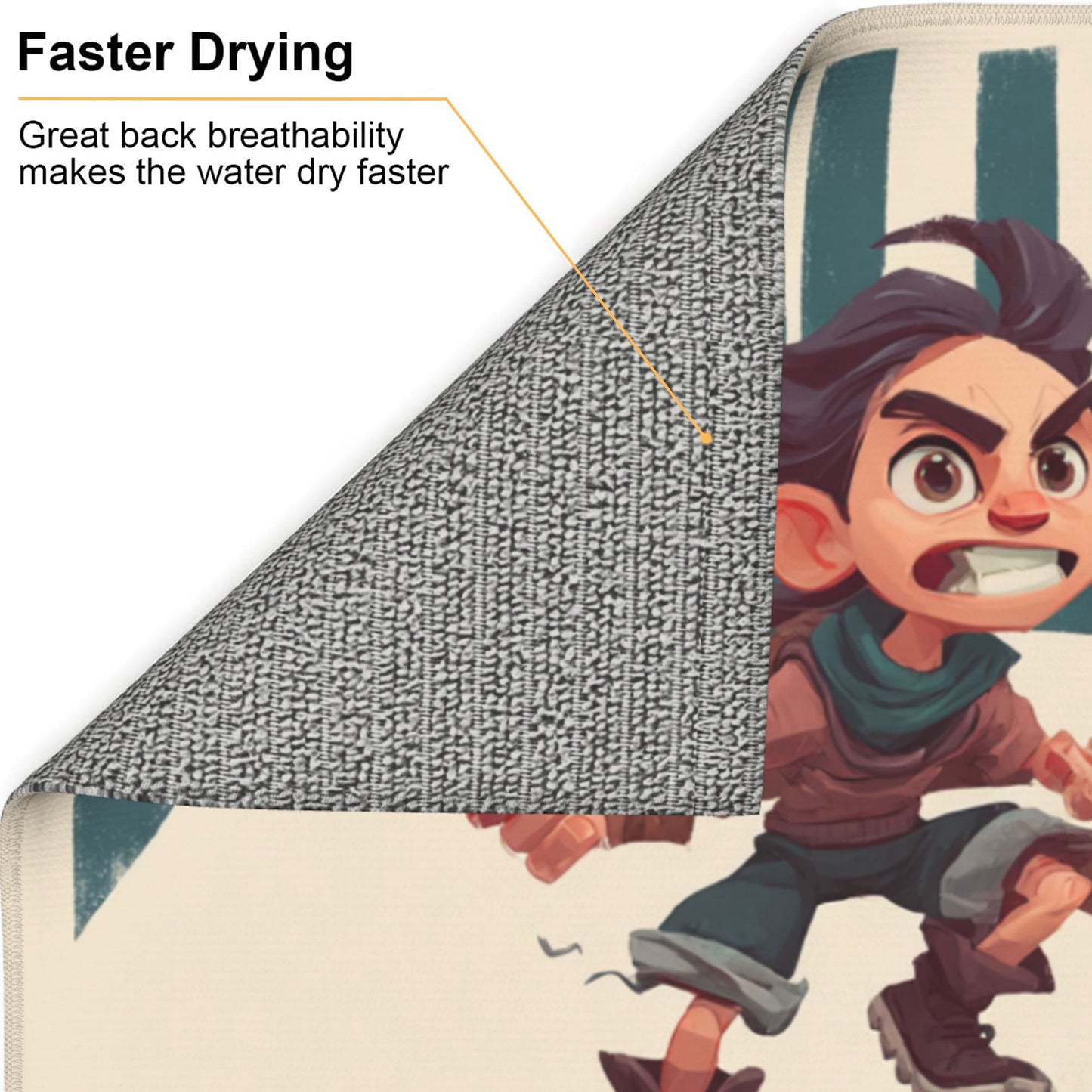 Fearless Boy Cartoon Kitchen Drying Mat – 18x16in Non-Slip Absorbent Dish Mat with Motivational Graphic
