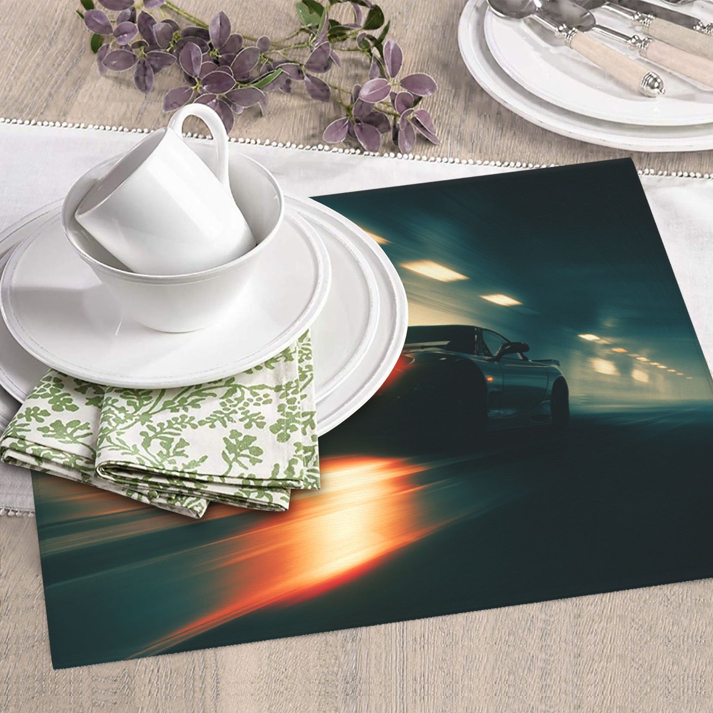 Night Racer Kitchen Drying Mat – 18x16in Absorbent Non-Slip Counter Mat with Tunnel Speed Car Design