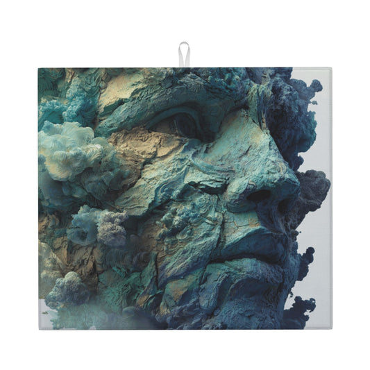 Sculpted Blue Rock Face Kitchen Drying Mat – 18x16in Absorbent & Non-Slip Counter Mat with Artistic Design