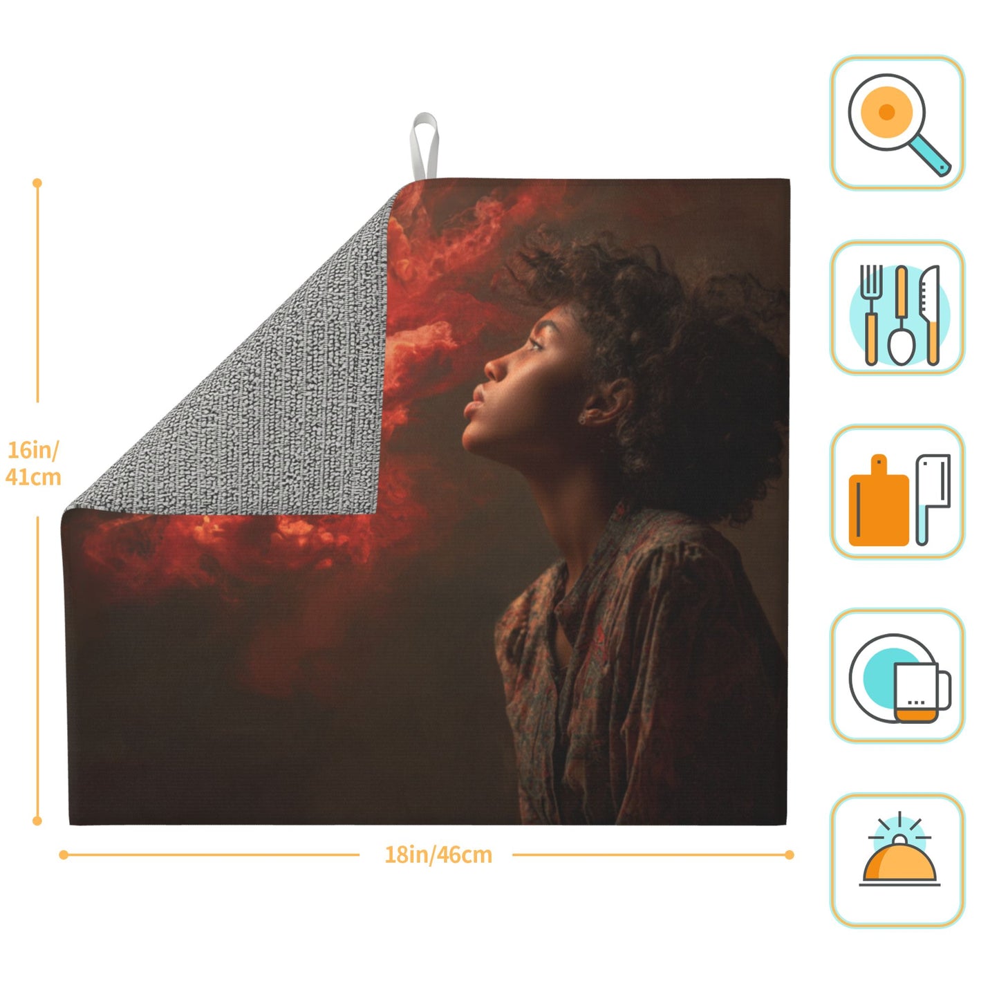 Red Mist Portrait Kitchen Counter Drying Mat – 16×18in Absorbent & Non-Slip Mat