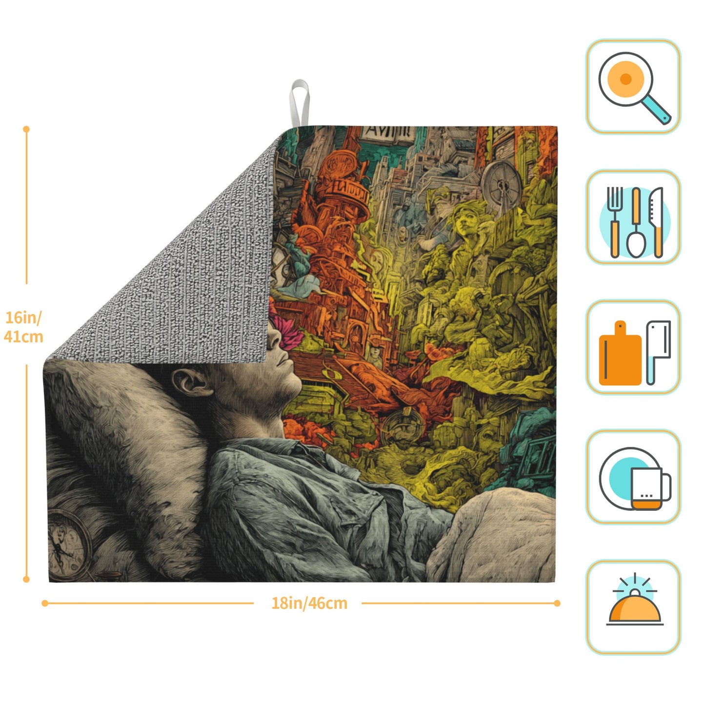 Dream City Illustration Kitchen Drying Mat – 16×18in Absorbent & Non-Slip Artistic Counter Mat