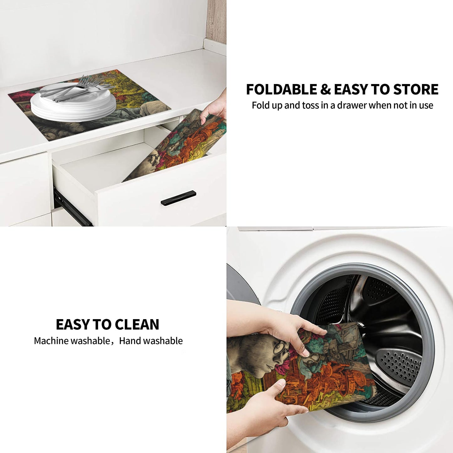 Dream City Illustration Kitchen Drying Mat – 16×18in Absorbent & Non-Slip Artistic Counter Mat