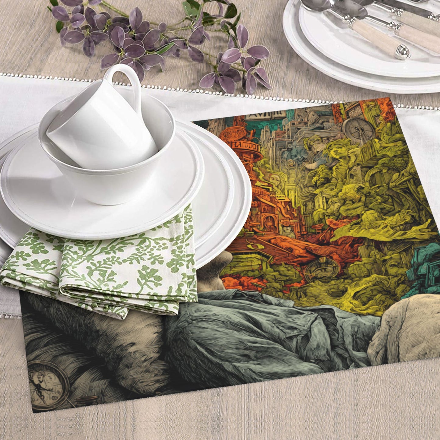 Dream City Illustration Kitchen Drying Mat – 16×18in Absorbent & Non-Slip Artistic Counter Mat