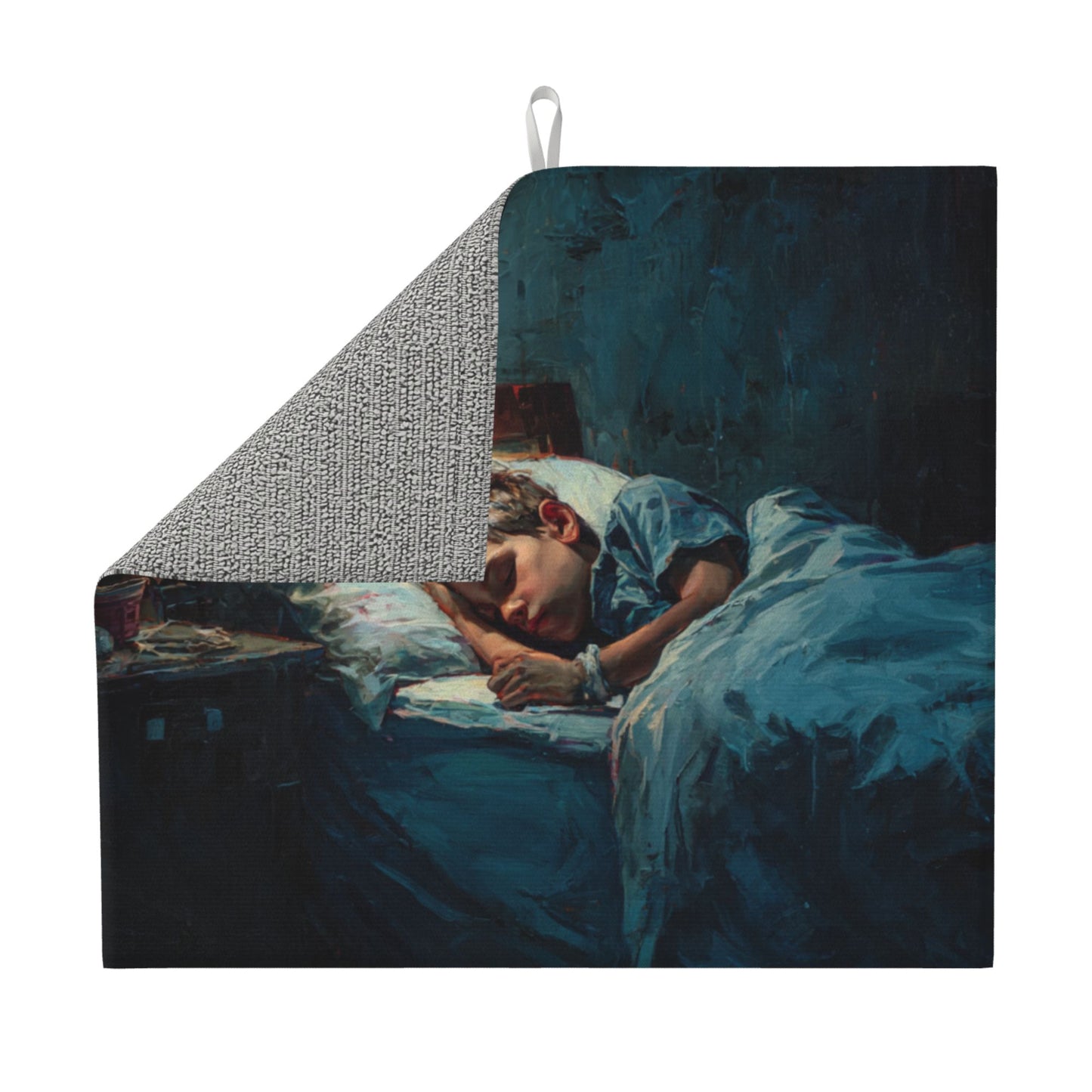 Sleeping Boy Oil Painting Kitchen Drying Mat – 16×18in Absorbent & Non-Slip Counter Mat