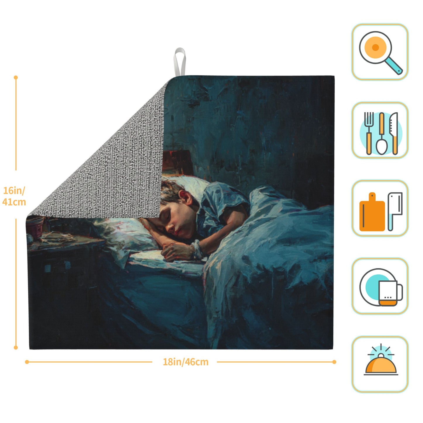 Sleeping Boy Oil Painting Kitchen Drying Mat – 16×18in Absorbent & Non-Slip Counter Mat