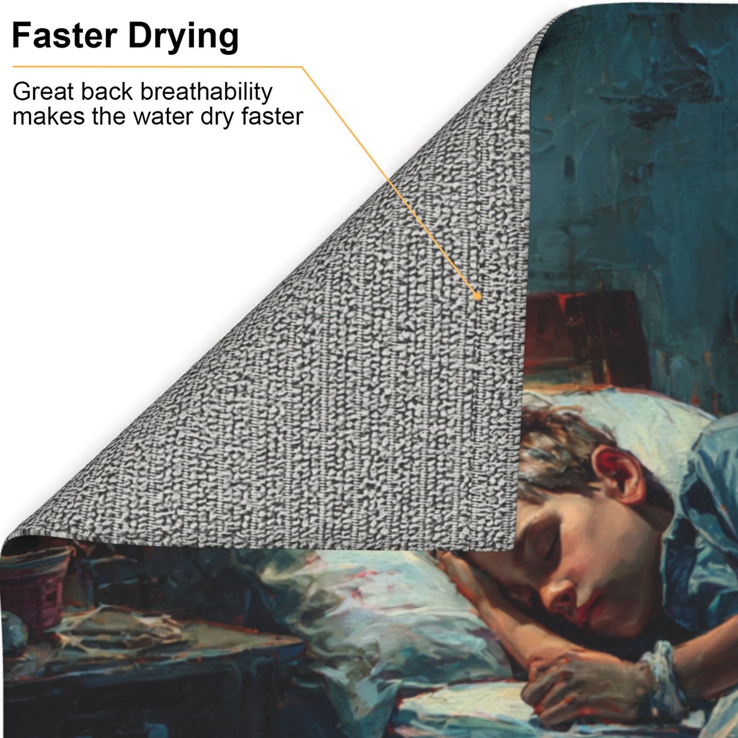 Sleeping Boy Oil Painting Kitchen Drying Mat – 16×18in Absorbent & Non-Slip Counter Mat