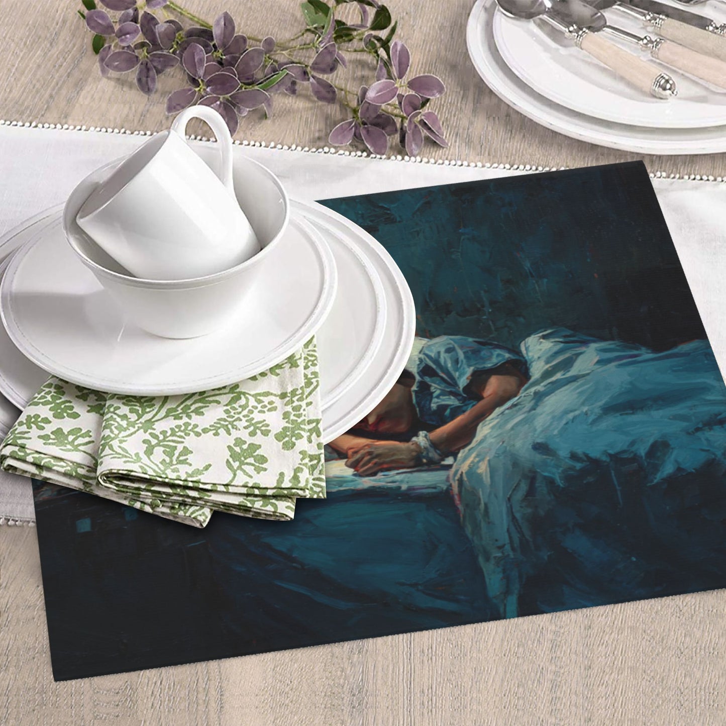 Sleeping Boy Oil Painting Kitchen Drying Mat – 16×18in Absorbent & Non-Slip Counter Mat