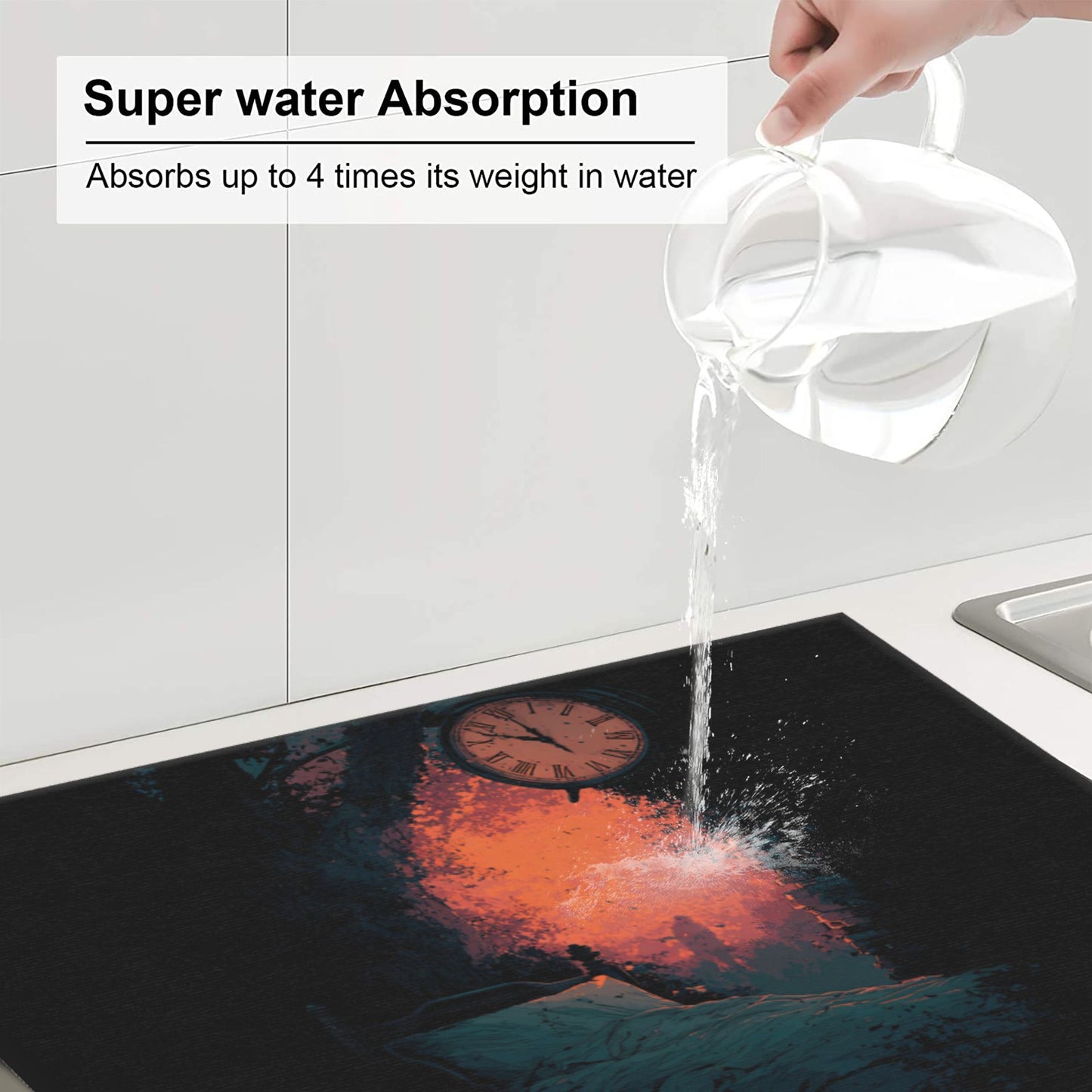 Dreamy Time Art Kitchen Drying Mat – 16x18in Absorbent Counter Pad with Non-Slip Backing