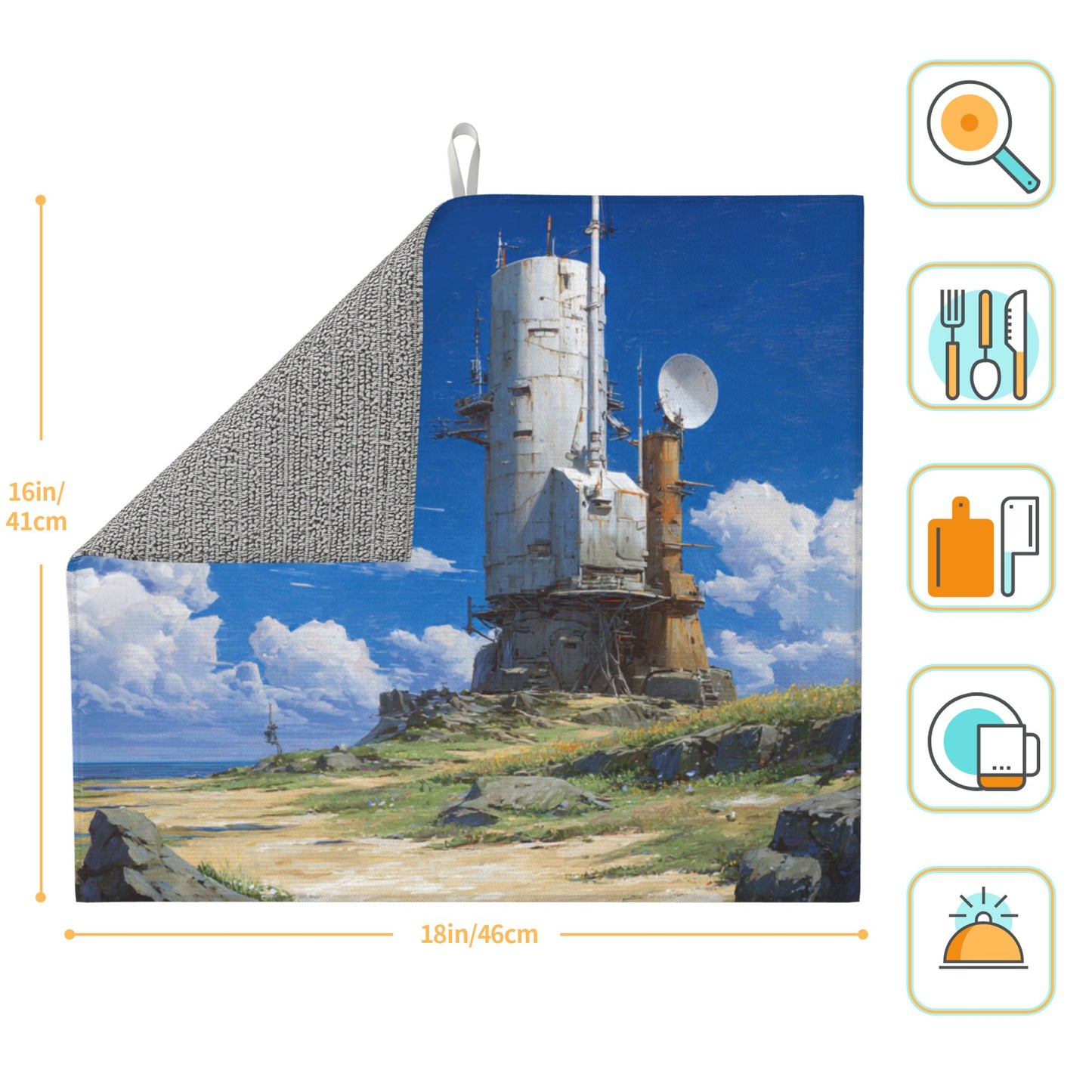 Sky Tower Kitchen Drying Mat – 18x16in Artistic Absorbent Microfiber Dish Mat with Anti-Slip Backing