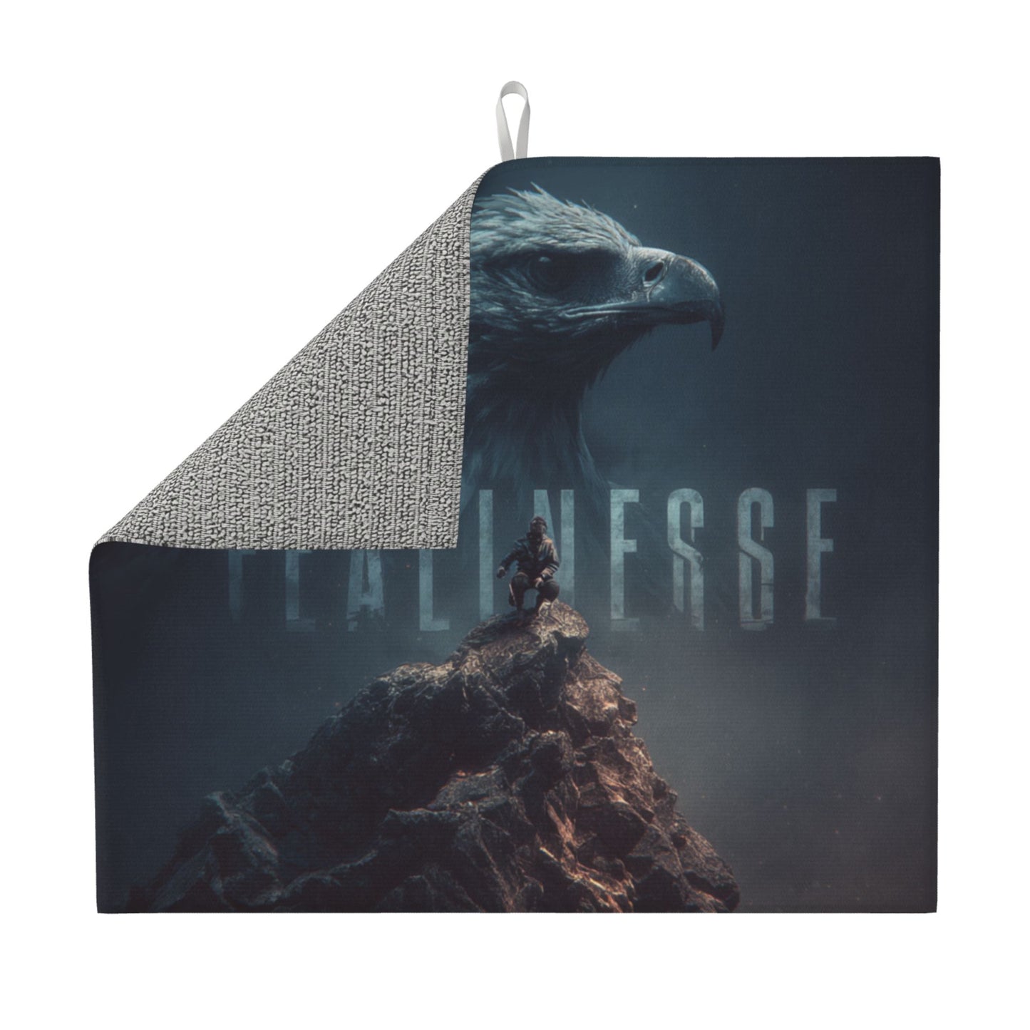 Fearless Eagle Kitchen Drying Mat – 18x16in Non-Slip Absorbent Counter Mat with Brave Mountain Climber Print