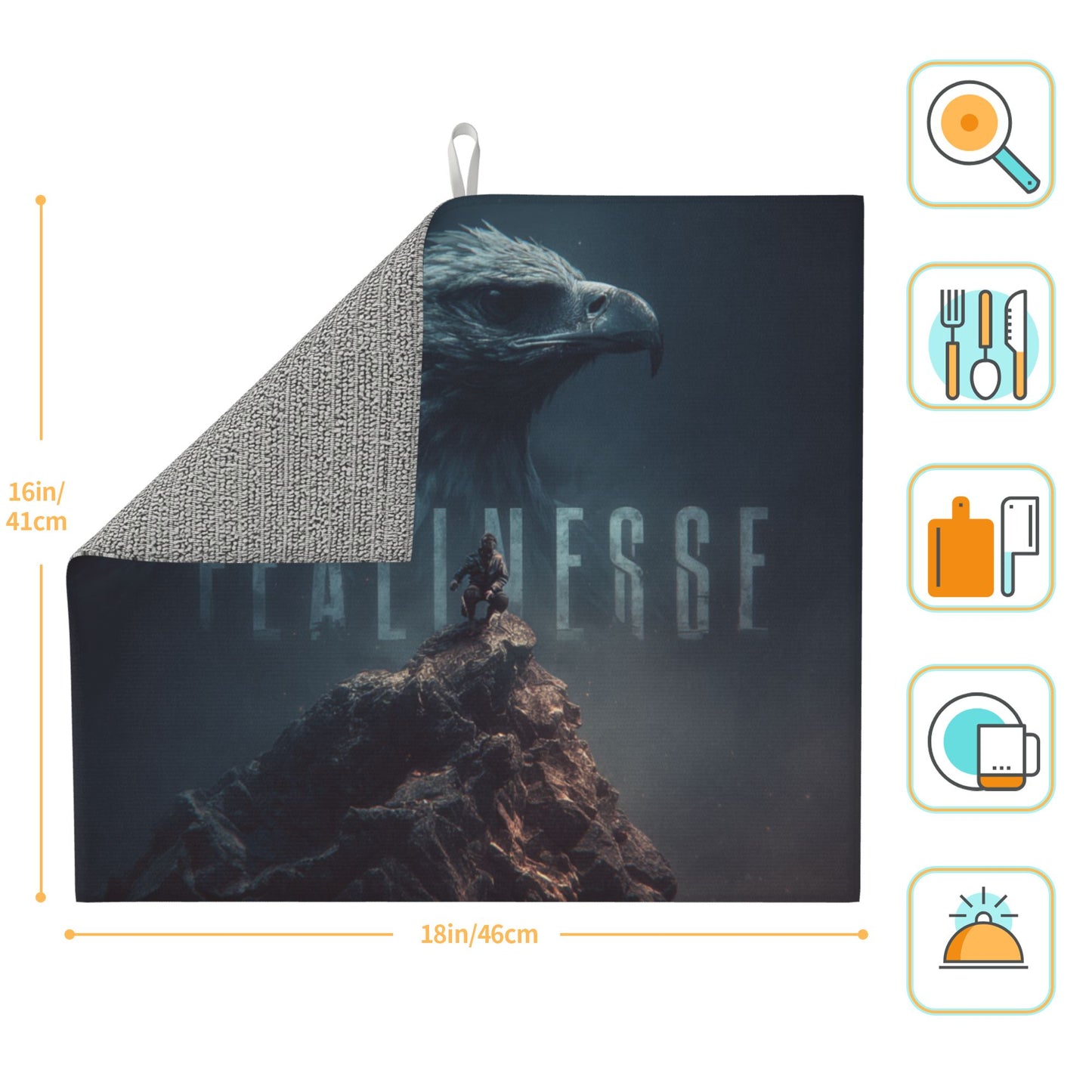 Fearless Eagle Kitchen Drying Mat – 18x16in Non-Slip Absorbent Counter Mat with Brave Mountain Climber Print