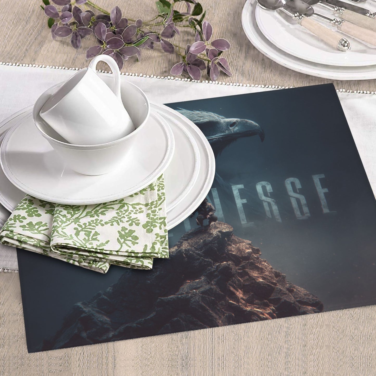 Fearless Eagle Kitchen Drying Mat – 18x16in Non-Slip Absorbent Counter Mat with Brave Mountain Climber Print