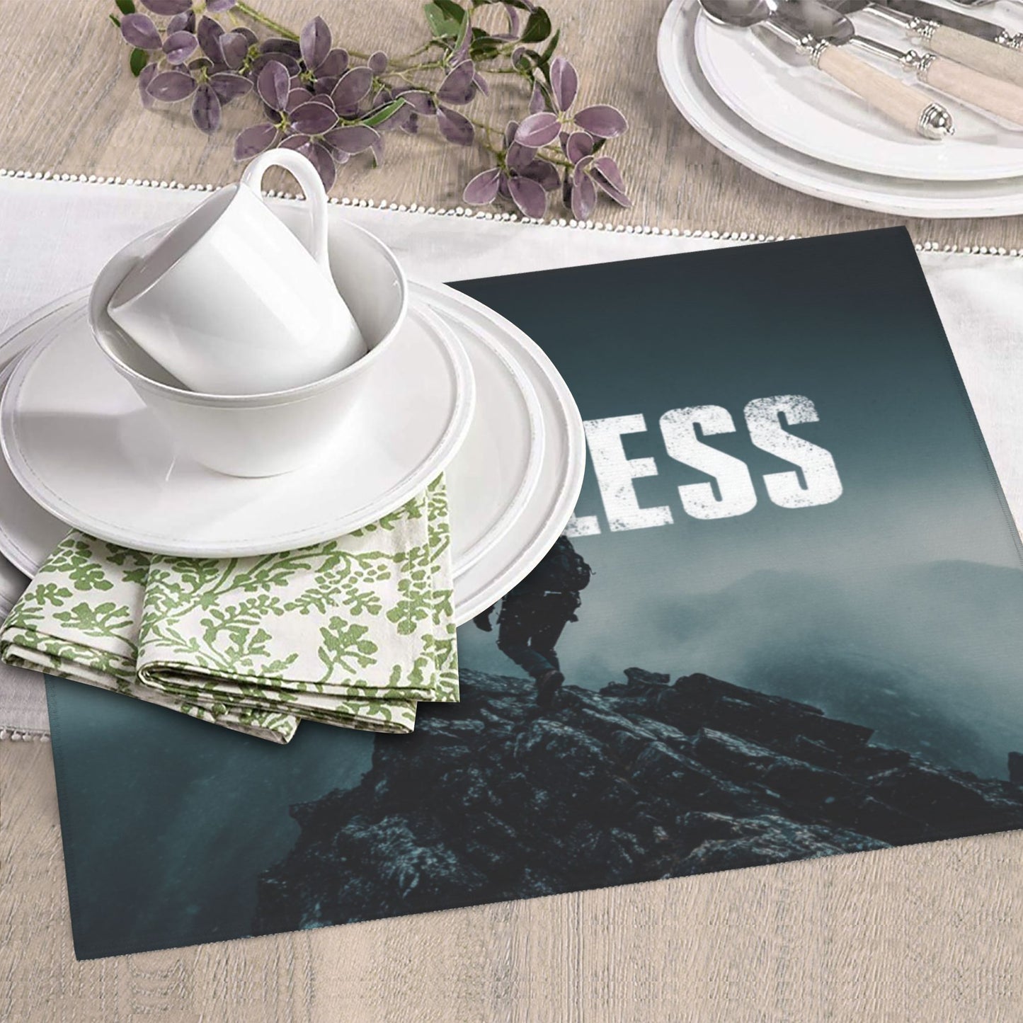 Fearless Climber Kitchen Drying Mat – 18x16in Non-Slip Absorbent Dish Mat with Bold Mountain Hiker Graphic