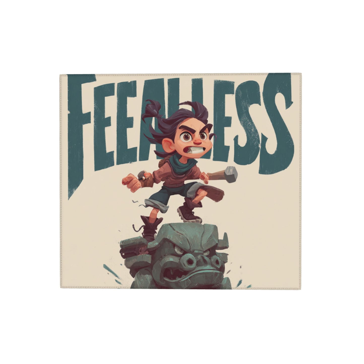 Fearless Boy Cartoon Kitchen Drying Mat – 18x16in Non-Slip Absorbent Dish Mat with Motivational Graphic