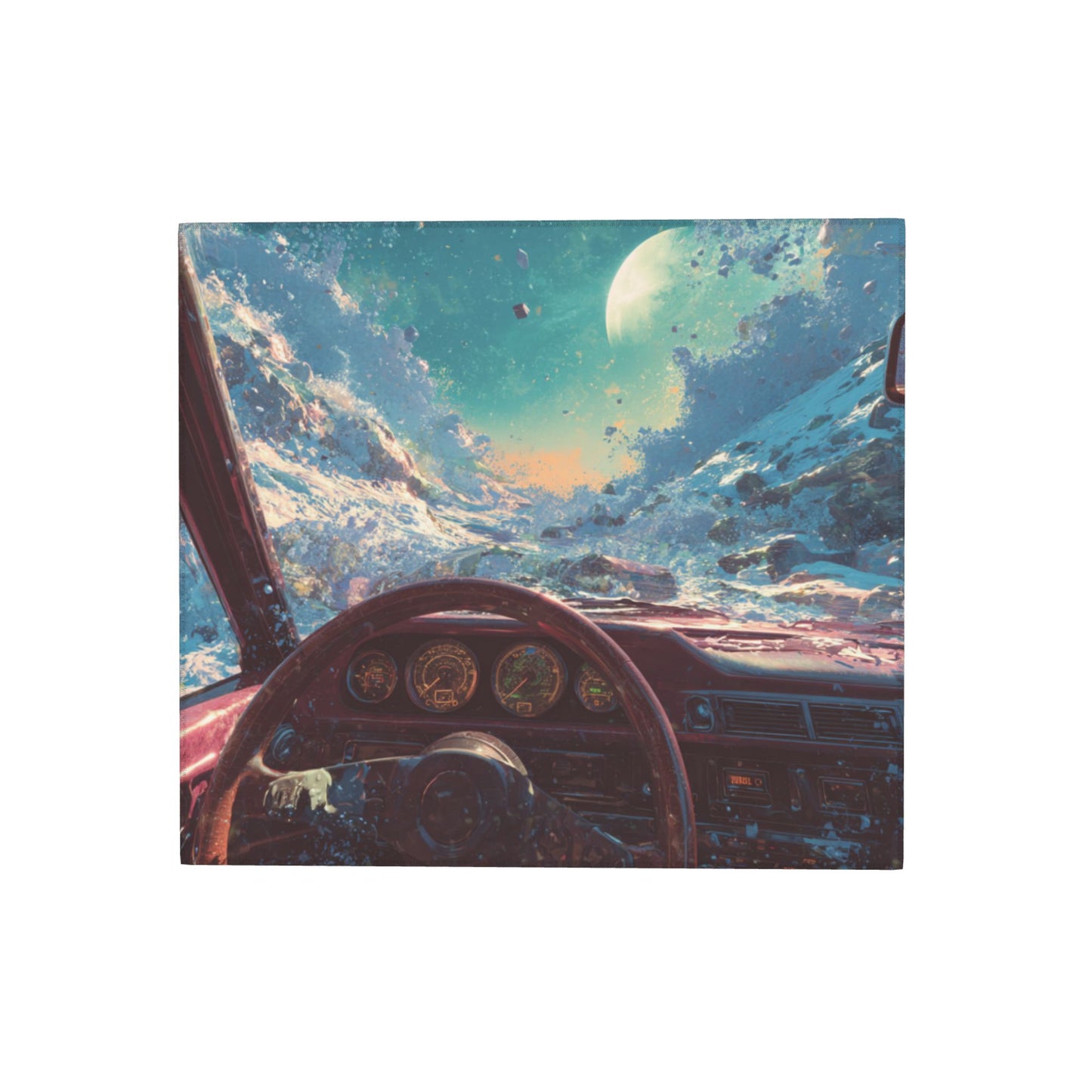 Futuristic Car Interior Galaxy View Kitchen Drying Mat – 18x16in Absorbent Non-Slip Dish Mat with Sci-Fi Art