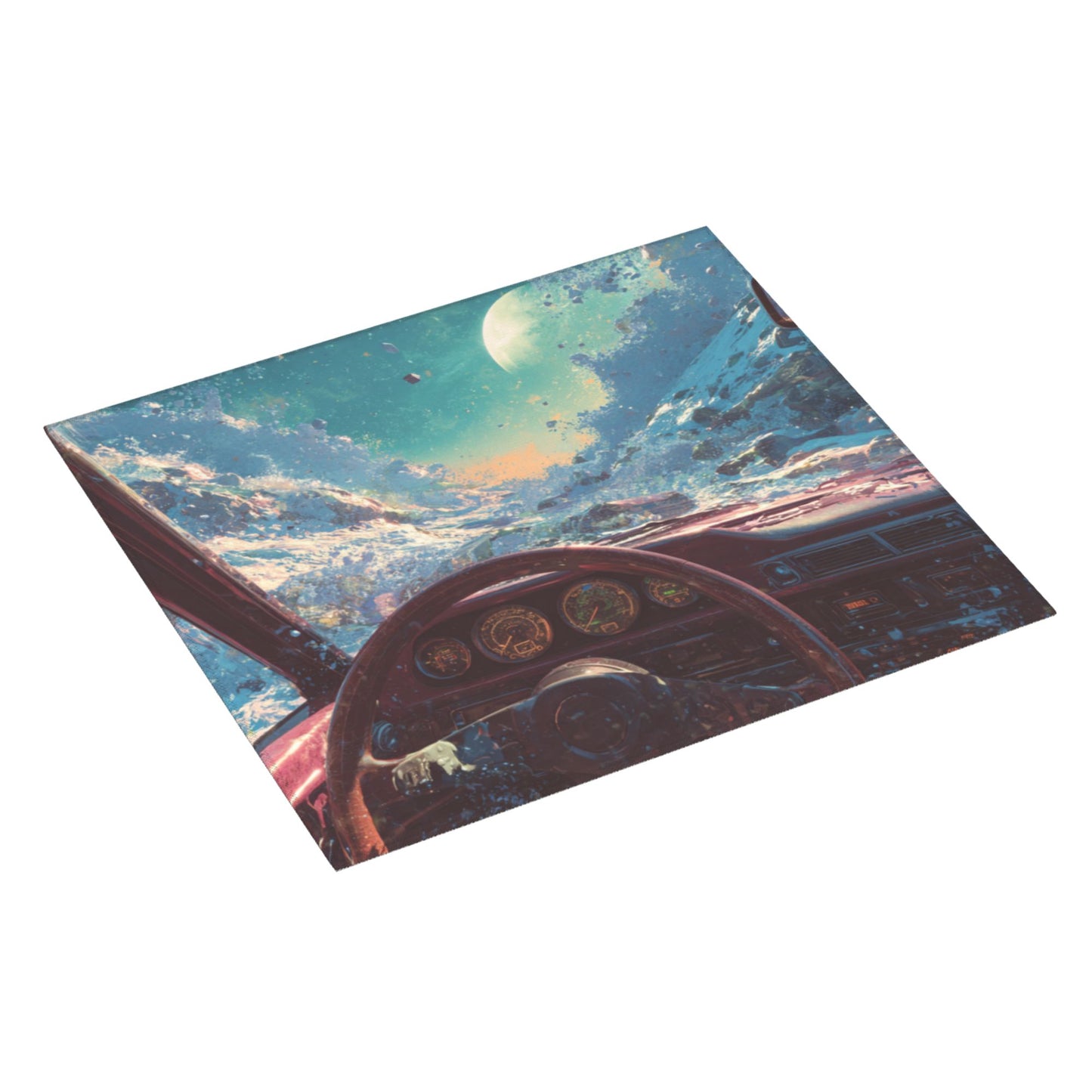Futuristic Car Interior Galaxy View Kitchen Drying Mat – 18x16in Absorbent Non-Slip Dish Mat with Sci-Fi Art