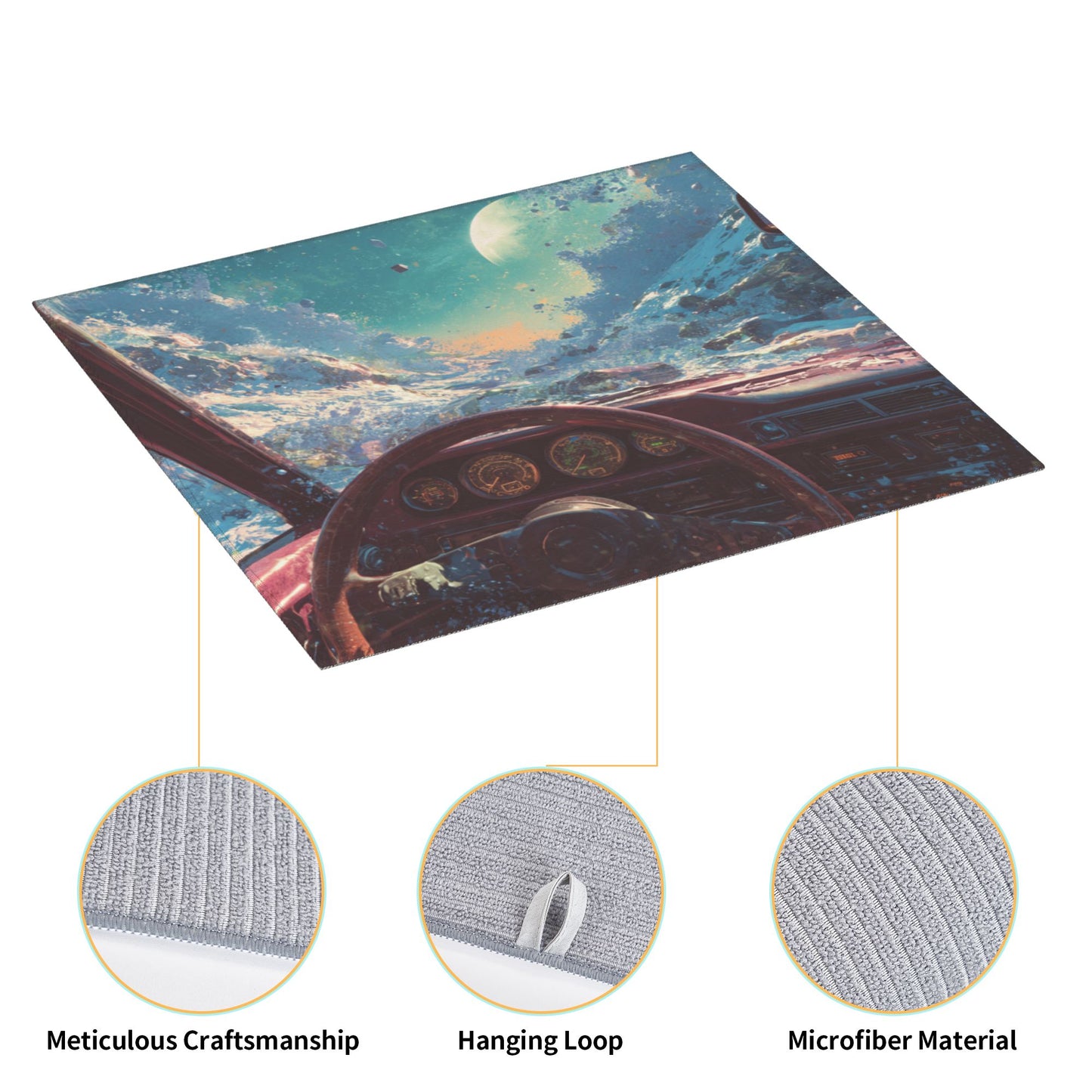 Futuristic Car Interior Galaxy View Kitchen Drying Mat – 18x16in Absorbent Non-Slip Dish Mat with Sci-Fi Art