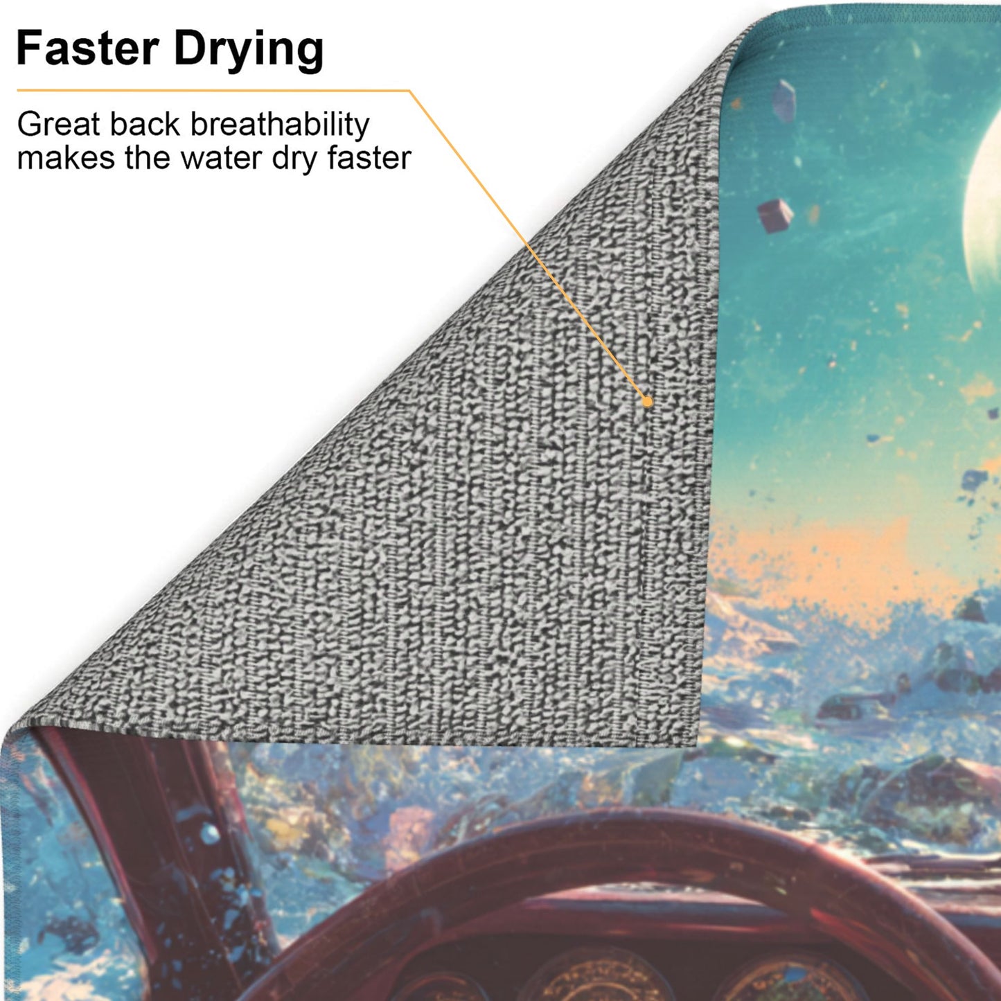 Futuristic Car Interior Galaxy View Kitchen Drying Mat – 18x16in Absorbent Non-Slip Dish Mat with Sci-Fi Art
