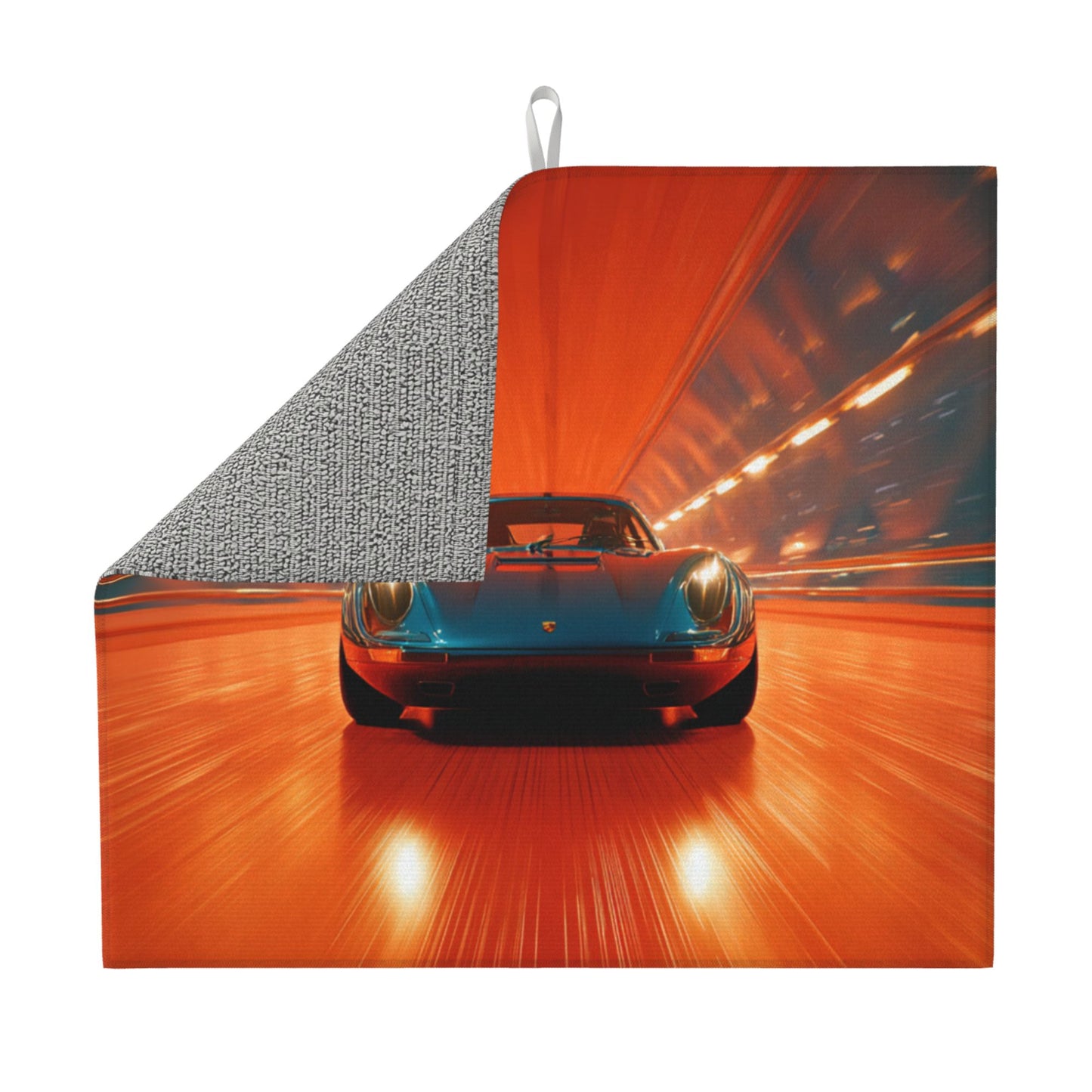 High-Speed Tunnel Car Kitchen Drying Mat – 18x16in Absorbent Non-Slip Dish Mat with Retro Sports Car Design