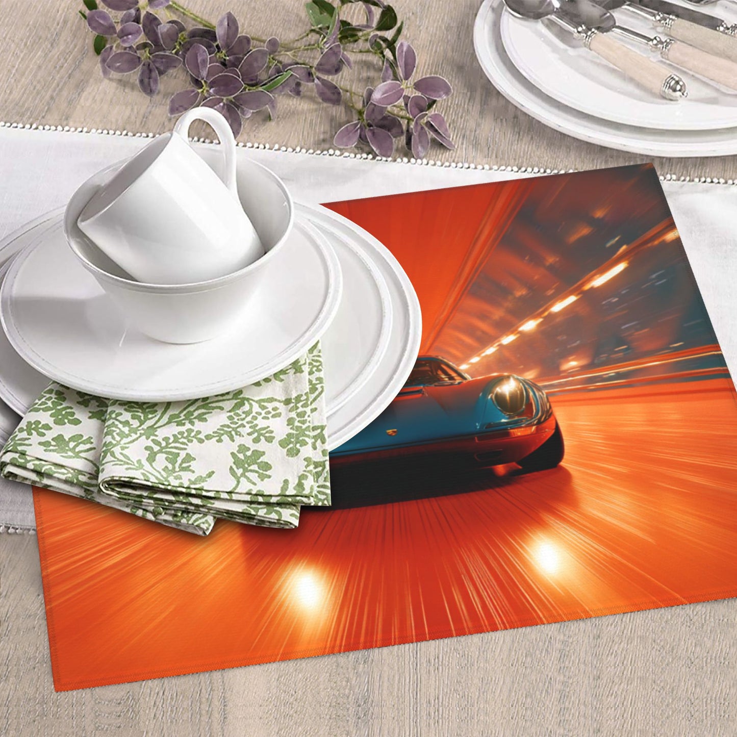 High-Speed Tunnel Car Kitchen Drying Mat – 18x16in Absorbent Non-Slip Dish Mat with Retro Sports Car Design