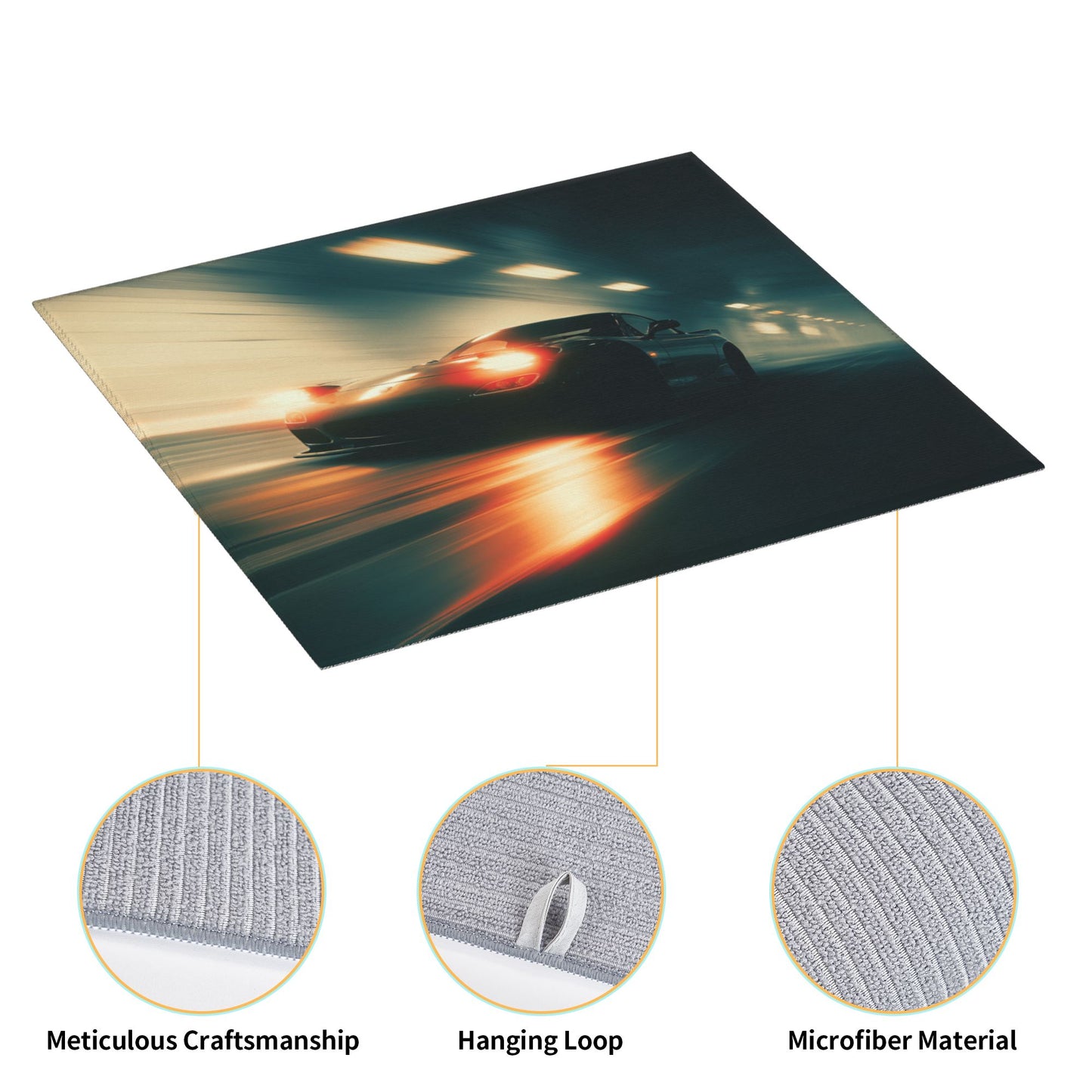 Night Racer Kitchen Drying Mat – 18x16in Absorbent Non-Slip Counter Mat with Tunnel Speed Car Design