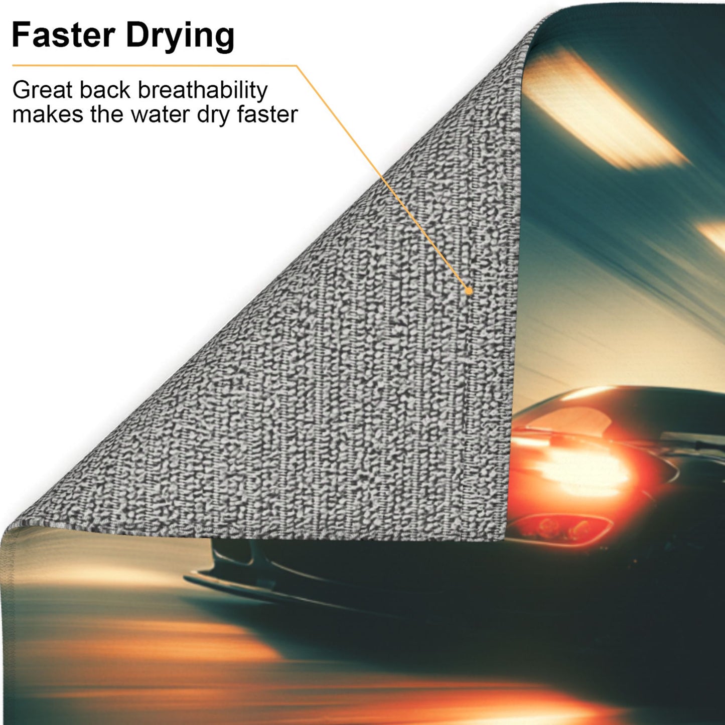 Night Racer Kitchen Drying Mat – 18x16in Absorbent Non-Slip Counter Mat with Tunnel Speed Car Design