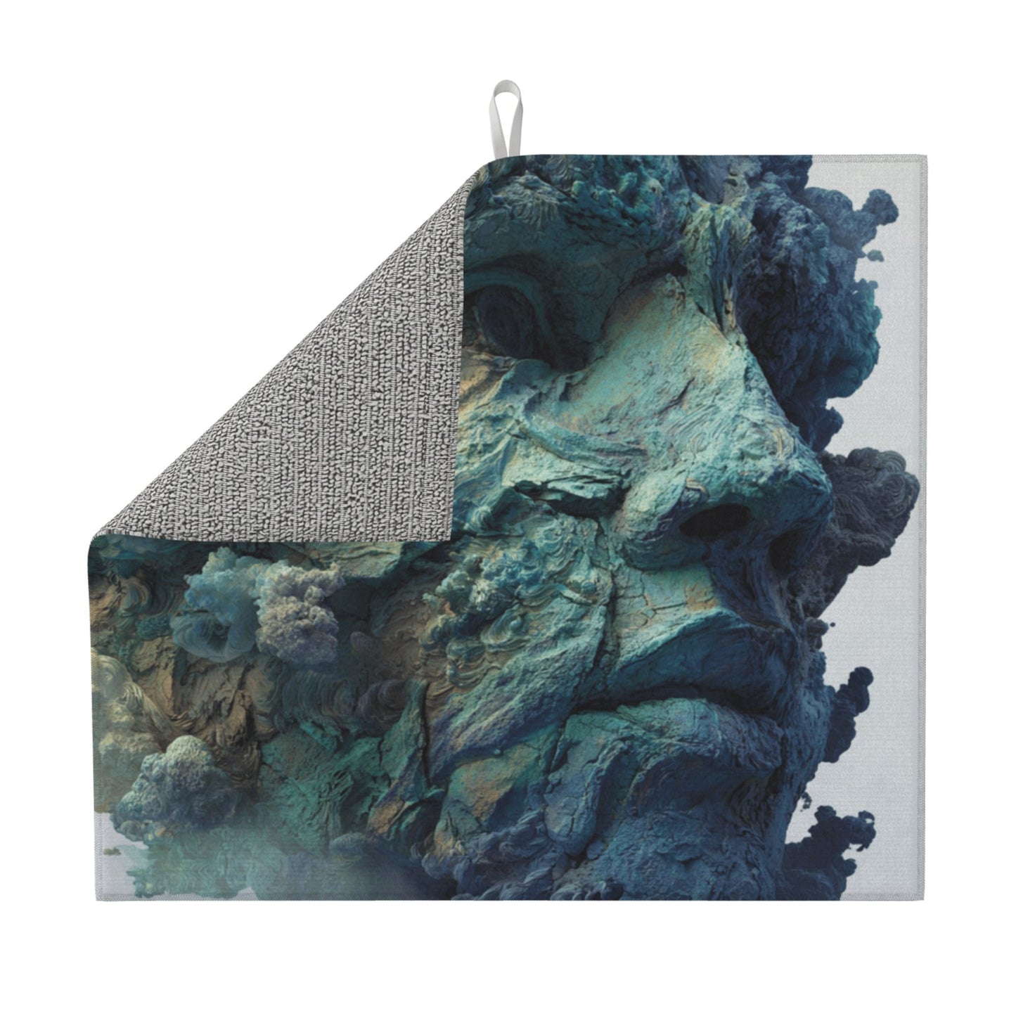 Sculpted Blue Rock Face Kitchen Drying Mat – 18x16in Absorbent & Non-Slip Counter Mat with Artistic Design