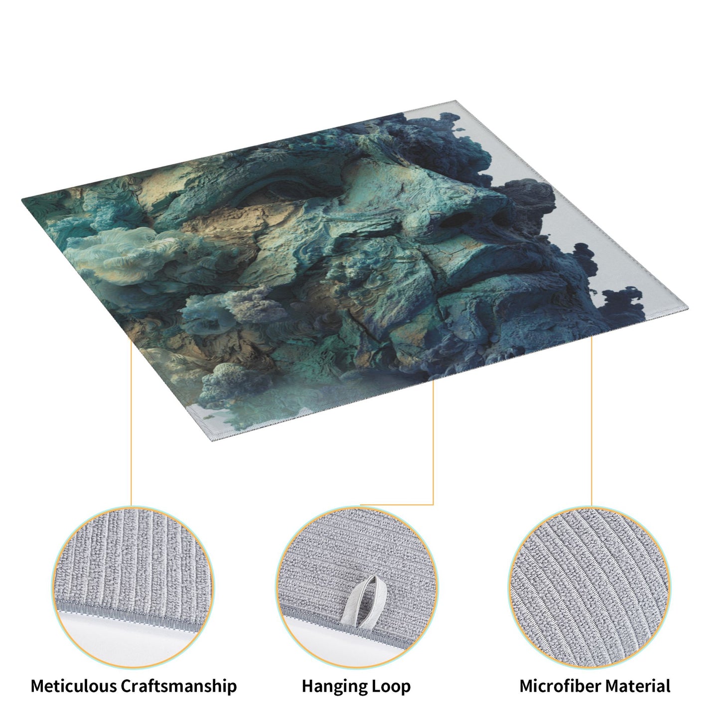 Sculpted Blue Rock Face Kitchen Drying Mat – 18x16in Absorbent & Non-Slip Counter Mat with Artistic Design