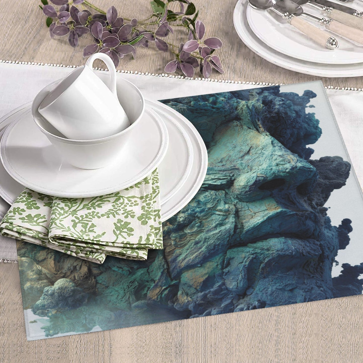 Sculpted Blue Rock Face Kitchen Drying Mat – 18x16in Absorbent & Non-Slip Counter Mat with Artistic Design